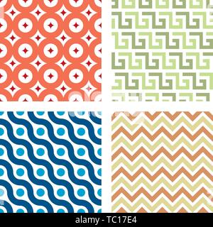 Vector Illustration. Einfache nahtlose geometrischen Texturen. Regelmäßige Muster in sanften Farben. Stock Vektor