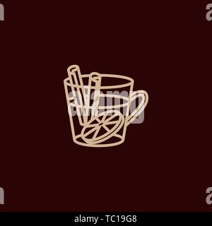 Glühwein Symbol Leitung in Glas mit Zimt und Orange. Vector Illustration von heißen Wein in eine Schale mit Gewürzen und Zitrusfrüchten. Stock Vektor