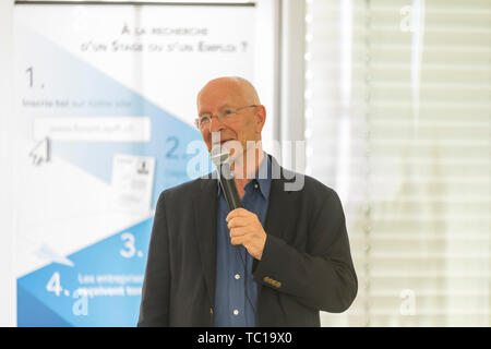 Lausanne, Schweiz. 04 Juni, 2019. Lausanne, Schweiz - 2019/06/04: "50 Jahre Mann auf dem Mond" Konferenz, bewirtet durch Astronaut und Professor Claude Nicollier (SUI) und gehalten an der Swiss Tech Rolex Learning Center Credit: Eric Dubost/Pacific Press/Alamy leben Nachrichten Stockfoto