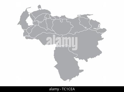 Eine graue Karte von Venezuela, aufgeteilt in Provinzen Stock Vektor