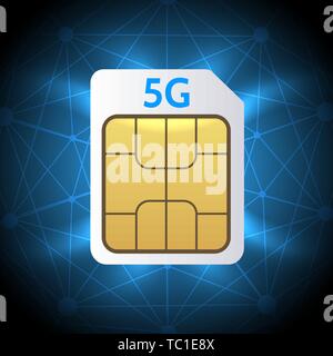 Sim-Karte 5G. Mobile Hotspot Network handy Chip, 5G GSM-Verbindung simcard, lte Internet Technologie, Vektor, Abbildung Stock Vektor