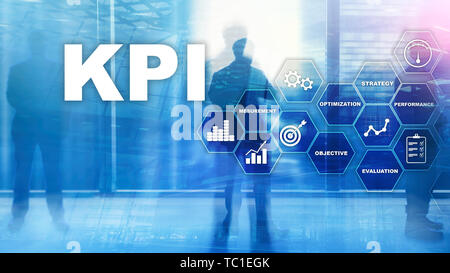 KPI - Key Performance Indikator. Wirtschaft und Technologie Konzept. Mehrfachbelichtung, mixed Media. Finanzkonzept auf unscharfen Hintergrund Stockfoto