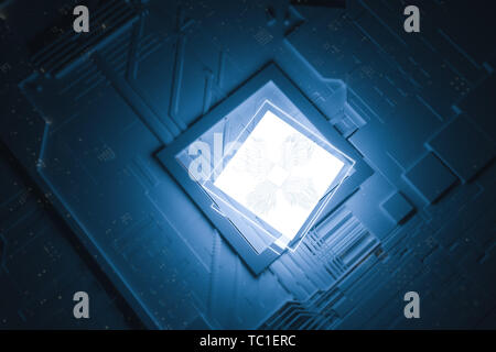 Drei-dimensionale Darstellung, Platine mit Blue Chip Stockfoto