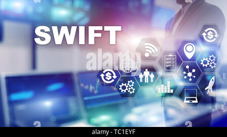 SWIFT. Gesellschaft für Worldwide Interbank Financial Telecommunications. Internationale Zahlungsmittel. Business Hintergrund Stockfoto