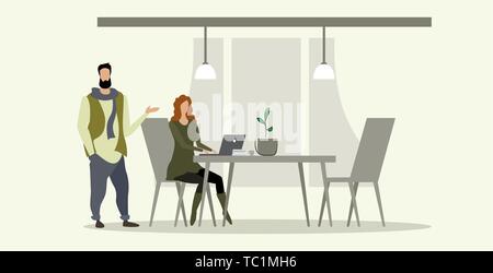 Geschäftsleute, die Paar brainstorming Geschäftsfrau mit männlichen mit Laptop assistant diskutieren neues Projekt während eines Treffens am Arbeitsplatz moderne Büro Stock Vektor