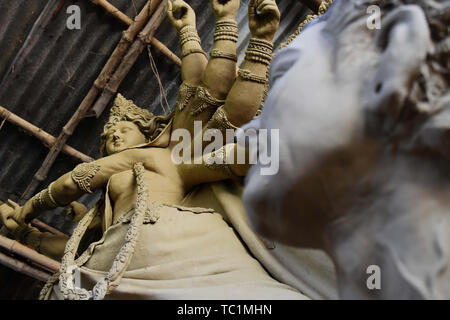 Lehm-Idol von Durga in der Herstellung Stockfoto