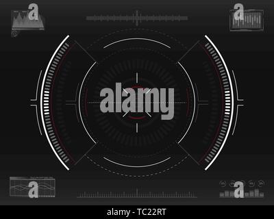 Ziel system. Futuristische Ziel Konzept. Moderne Fadenkreuz. Sci-fi HUD-Schnittstelle. UI mit infografik Elemente. Raumschiff-Konzept. Vektor Stock Vektor