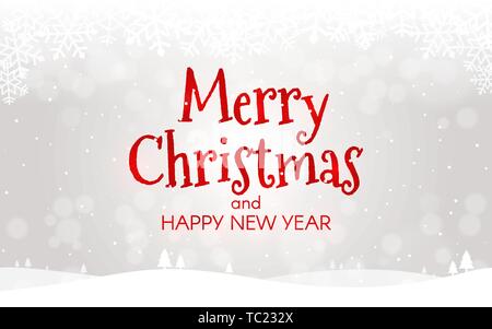 Frohe Weihnachten Konzept. Happy New Year Karte. Xmas Landschaft mit Schnee, Bokeh und Lichter. Winter Vorlage für Web oder Print. Vector Illustration Stock Vektor
