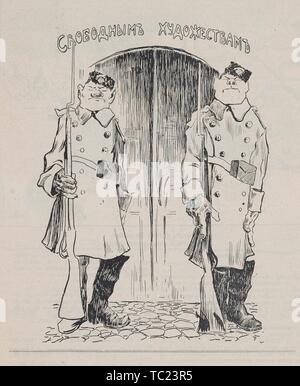 Abbildung: Aus der Russischen satirische Zeitschrift Fonar mit zwei bewaffnete Wachen stehen vor einer Tür mit der Aufschrift auf der Freien Künste, 1905. () Stockfoto
