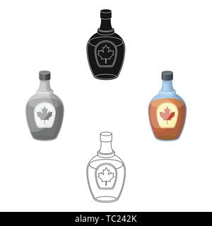 Kanadischer Ahorn Sirup in eine Flasche. Kanada Symbol im Cartoon, schwarze Art Vektor Symbol lieferbar Abbildung. Stock Vektor