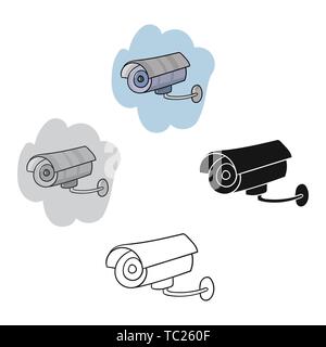 Sicherheit Kamera" im Cartoon, Design in schwarz auf weißem Hintergrund. Supermarkt symbol Vektor Illustration. Stock Vektor