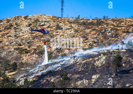 Hubschrauber Löschmittel wildfire. Bergen, Norwegen. Stockfoto