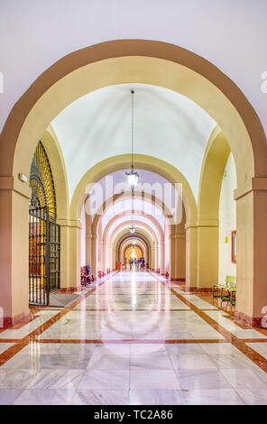 Flur, Universität Sevilla (ehemalige königliche Tabakfabrik aus dem 18. Jahrhundert). Stockfoto