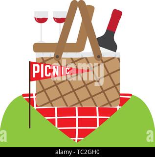Picknickkorb mit einer Flasche Wein und Wein Gläser - Vektor Stock Vektor