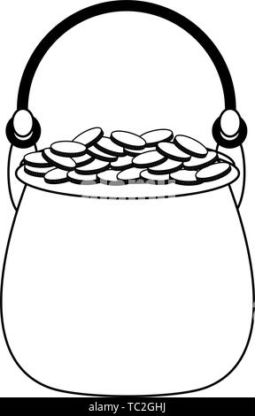 Topf mit Münzen Symbol Karikatur in Schwarz und Weiß Stock Vektor