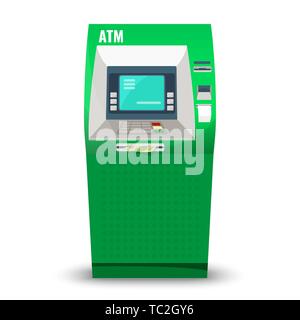 Geldautomat auf weißem Hintergrund. Automatic Teller Machine, automatisierte banking Maschine cash Maschine oder Cashpoint, cashline minibank oder bankoma Stock Vektor