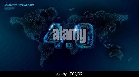 Low Poly globale Zukunft industrielle Revolution Konzept. Globale Welt Karte der Union. Online Technology International connection Industry Management. 3D Stock Vektor