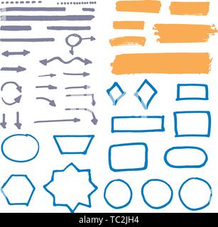 Vector Illustration. Handgemachte Figuren mit Pfeile, Kreise, Rechtecke und Sterne. Stock Vektor