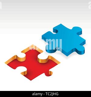 Vector Illustration. Puzzlestück in 3D. Blau Puzzleteil isoliert. Stock Vektor