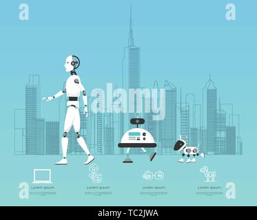 AI diverse Roboter mit hoher Technologie illustration Design Stock Vektor