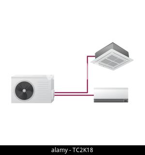 Die Klimaanlage Vector Illustration. Multi Split. Ein Freibad und ein Hallenbad mit zwei Einheit. Decke und Wand montiert. Stock Vektor