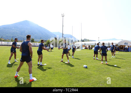 4. Juni 2019, Pergine Valsugana, Costa di Vigalzano, 2019 Rugby World Cup italienisches Team Vorbereitung und Schulung 4. Juni; Italienisch Rugby Team arbeiten Stockfoto