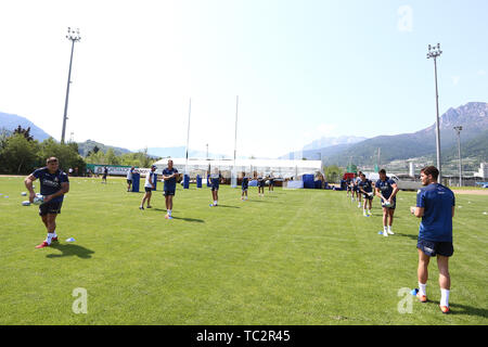 4. Juni 2019, Pergine Valsugana, Costa di Vigalzano, 2019 Rugby World Cup italienisches Team Vorbereitung und Schulung 4. Juni; Italienisch Rugby Team arbeiten Stockfoto