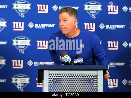 Juni 4, 2019 - Juni 04, 2019: New York Giants Head Coach PAT SHURMUR spricht mit den Medien nach Mini camp Aktion an der Quest Diagnostic Training Center, East Rutherford, NJ (Credit Bild: © Bennett CohenZUMA Draht) Stockfoto