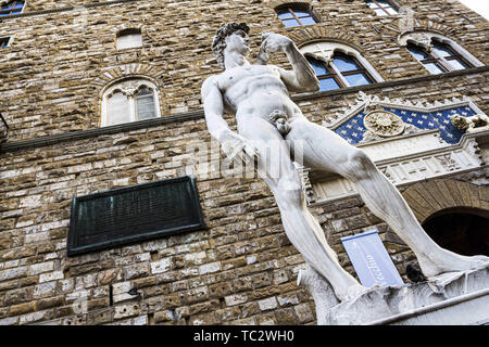 Florenz, Florenz, Italien. 18 Dez, 2012. Die Vervielfältigung von Michelangelo's David Statue am Eingang des Palazzo Vecchio, Piazza della Signoria. Credit: Ricardo Ribas/SOPA Images/ZUMA Draht/Alamy leben Nachrichten Stockfoto