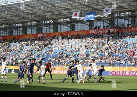 Lublin, Polen. 4. Juni, 2019. Japan und Südkorea Spieler während der FIFA U-20-Weltmeisterschaft Polen 2019 Umlauf von 16 Match zwischen Japan - Südkorea bei Lublin Stadion in Lublin, Polen, 4. Juni 2019. Quelle: LBA/Alamy leben Nachrichten Stockfoto