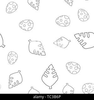 Nahtlose Muster der Kontur von dinosaurus Ei und Blatt Baum. Auf weissem Hintergrund. Vector Illustration. Stock Vektor