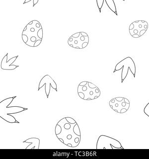 Nahtlose Muster der Kontur von dinosaurus Ei und Dinosaur Footprint. Auf weissem Hintergrund. Vector Illustration. Stock Vektor