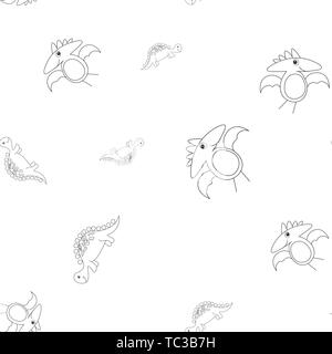 Nahtlose Muster der Kontur von dinosaurus Stegosaurus und pterodactyl. Auf weissem Hintergrund. Vector Illustration. Stock Vektor