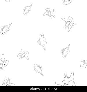 Nahtlose Muster der Kontur von dinosaurus Stegosaurus und pterodactyl. Auf weissem Hintergrund. Vector Illustration. Stock Vektor