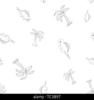 Nahtlose Muster der Kontur von dinosaurus Stegosaurus und Palm Kokosnuss. Auf weissem Hintergrund. Vector Illustration. Stock Vektor