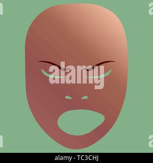 Theater Maske mit verärgerten Emotion. Vector Illustration. Bronze Maske mit Farbverlauf auf grünem Hintergrund. Stock Vektor