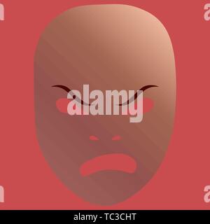 Theater Maske mit rasenden Emotion. Vector Illustration. Bronze Maske mit Farbverlauf auf rotem Hintergrund. Stock Vektor