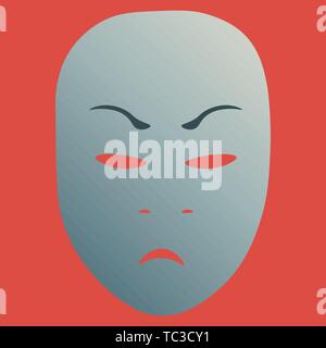 Theater Maske mit Zorn Emotion. Vector Illustration. Silber Maske mit Farbverlauf auf rotem Hintergrund. Stock Vektor