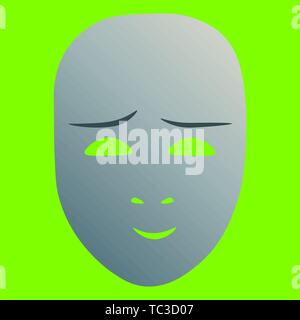 Theater Maske mit niedlichen Emotion. Vector Illustration. Silber Maske mit Farbverlauf auf grünem Hintergrund. Stock Vektor