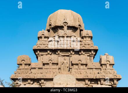 Dharmaraja Ratha Denkmal, Pancha Rathas, fünf Rathas, Mahabalipuram, Mamallapuram, Indien Stockfoto