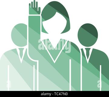 Abstimmung Dame mit Männer hinter Symbol. Flachen Farbe Leiter Design. Vector Illustration. Stock Vektor