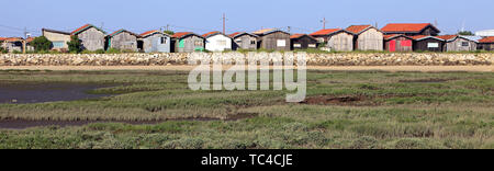 Gujan-Mestras, Oyster Hauptstadt des Bassin d'Arcachon. Port de Larros. Auster Hütten. Frankreich Stockfoto