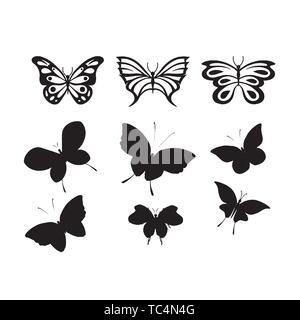 Eingestellt von Schmetterlingen, von weiß, Sammlung von Silhouetten isoliert, EPS8. Eingestellt von Schmetterlingen, von weiß, Sammlung von Silhouetten isoliert, EPS8. Stock Vektor