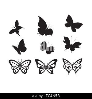 Eingestellt von Schmetterlingen, von weiß, Sammlung von Silhouetten isoliert, EPS8. Eingestellt von Schmetterlingen, von weiß, Sammlung von Silhouetten isoliert, EPS8. Stock Vektor