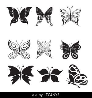Eingestellt von Schmetterlingen, von weiß, Sammlung von Silhouetten isoliert, EPS8. Eingestellt von Schmetterlingen, von weiß, Sammlung von Silhouetten isoliert, EPS8. Stock Vektor