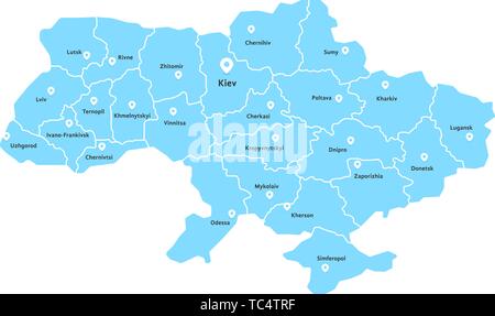 Blau ukraine Karte mit Pin auf weißem Hintergrund Stock Vektor