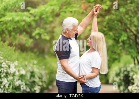 Portrait von Happy reifes Paar tanzen im Park Stockfoto