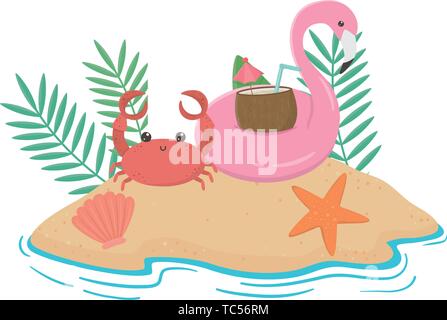 Flamingo Schwimmer und Sommer Icon Set Design, Ferienhäuser Strand tropische Entspannung im Freien Natur Tourismus Insel und die Jahreszeit Thema Vector Illustration Stock Vektor