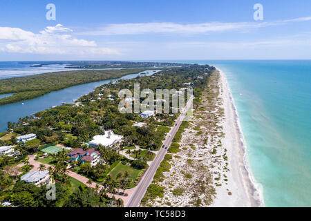 Captiva Island Florida, Pine Island Sound Golf von Mexiko Beach Roosevelt Channel, Buck Key Preserve, Strandwellen, Luftaufnahme von oben, FL190508d13 Stockfoto