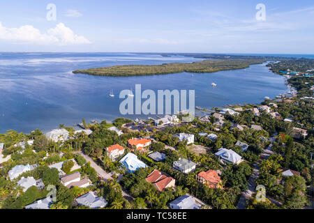 Captiva Island Florida, Pine Island Sound Golf von Mexiko Roosevelt Channel, Buck Key Preserve, Häuser, Luftaufnahme von oben, FL190508d17 Stockfoto